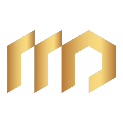 Mission Point company logo. Stylized M and P lettering in gold color.